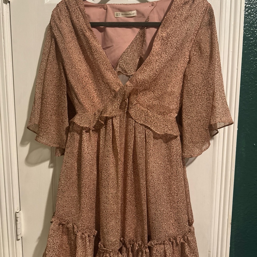 Flowy Midi Dress in Dusty Rose with Ruffle Detail